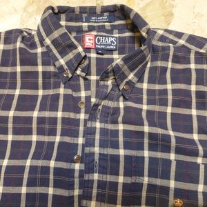 CHAPS PLAID SHIRT MANS XL BLUE TAN LS